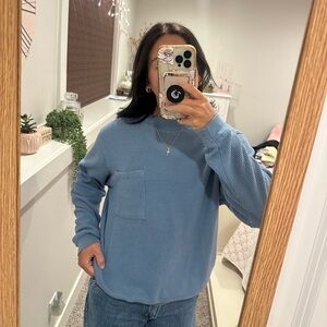 blue ribbed long sleeve